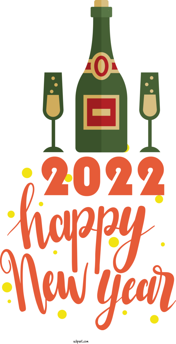 Free Holidays Glass Bottle Wine Design For New Year 2022 Clipart Transparent Background