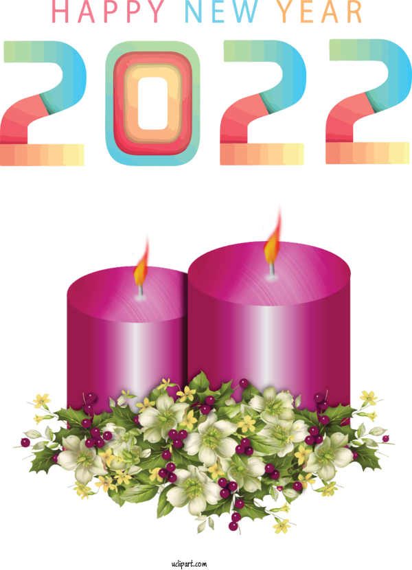 Free Holidays Candle Flower Floral Design For New Year 2022 Clipart Transparent Background