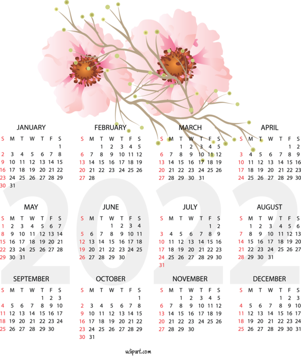 Free Life Floral Design Design Calendar For Yearly Calendar Clipart Transparent Background