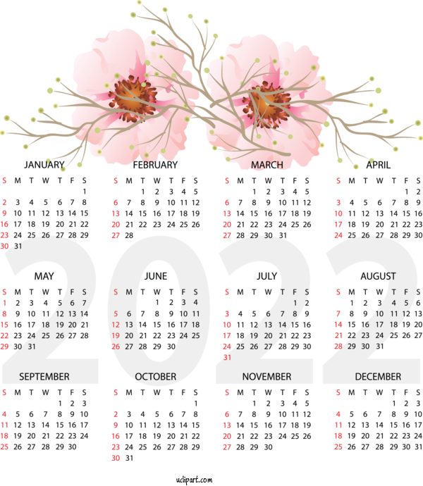 Free Life Flower Line Calendar For Yearly Calendar Clipart Transparent Background