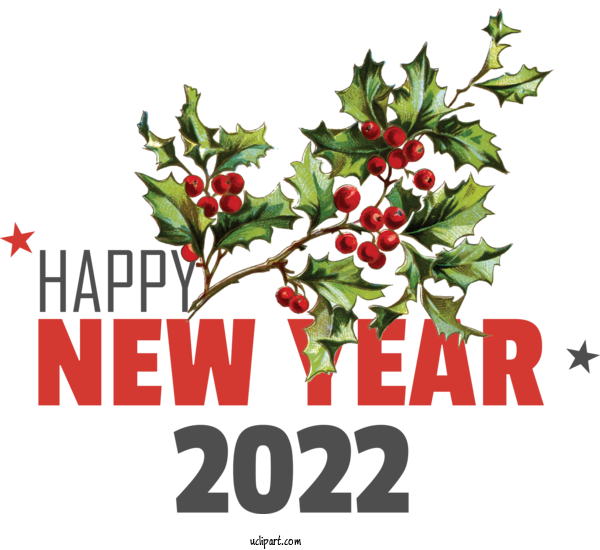Free Holidays Common Holly Fruit Art Painting For New Year 2022 Clipart Transparent Background