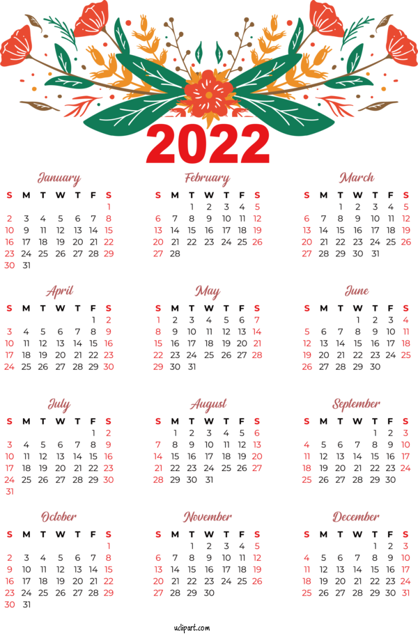 Free Life Calendar 2022 Design For Yearly Calendar Clipart Transparent Background