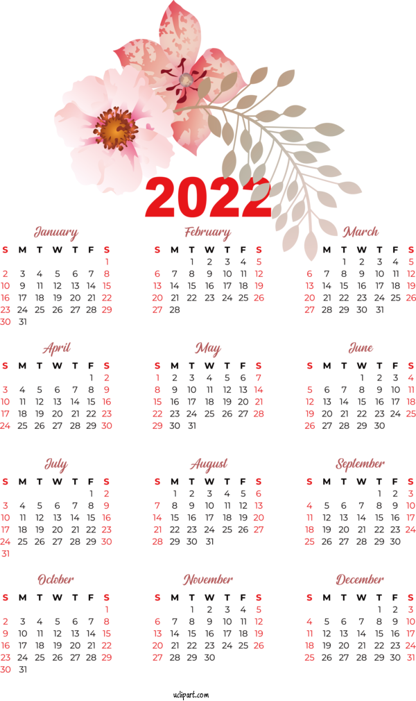 Free Life Calendar Font Flower For Yearly Calendar Clipart Transparent Background