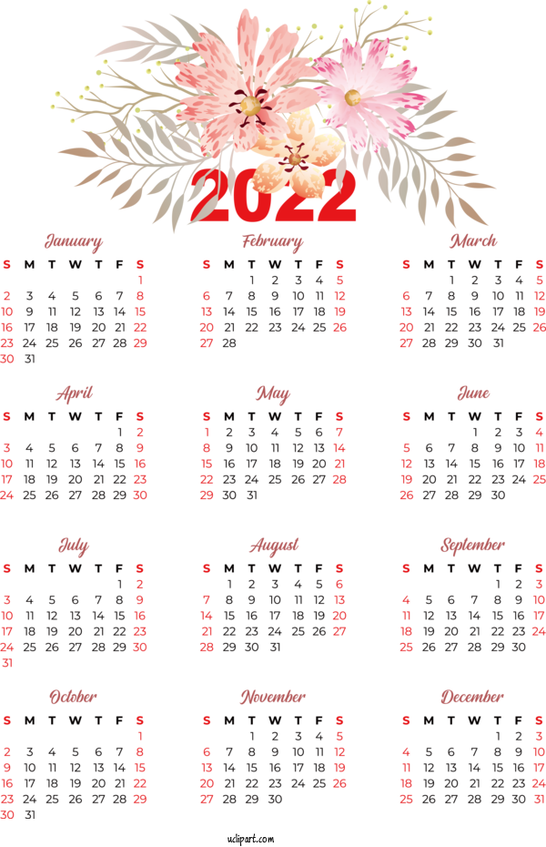 Free Life Calendar 2022 Names Of The Days Of The Week For Yearly Calendar Clipart Transparent Background