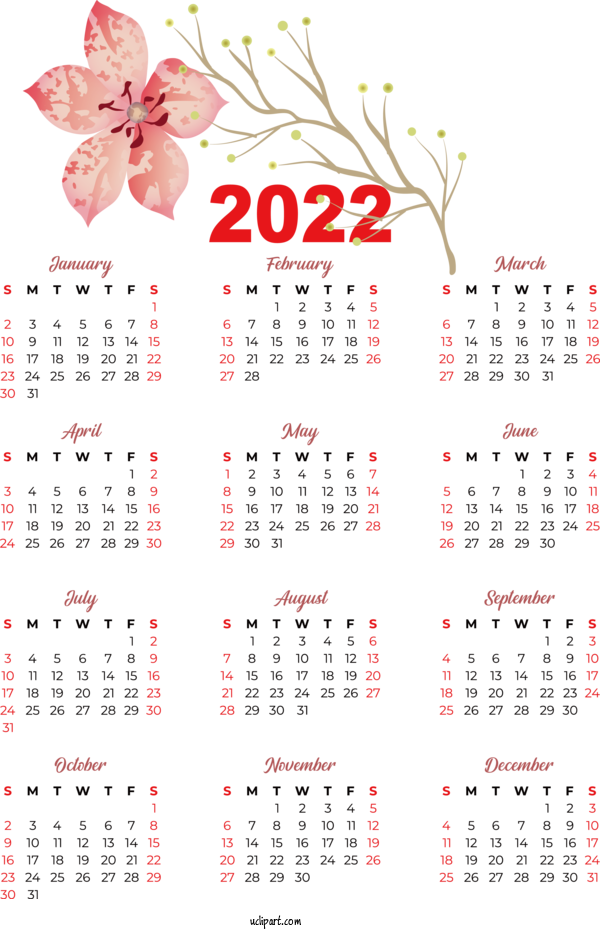 Free Life Calendar 2022 Month For Yearly Calendar Clipart Transparent Background