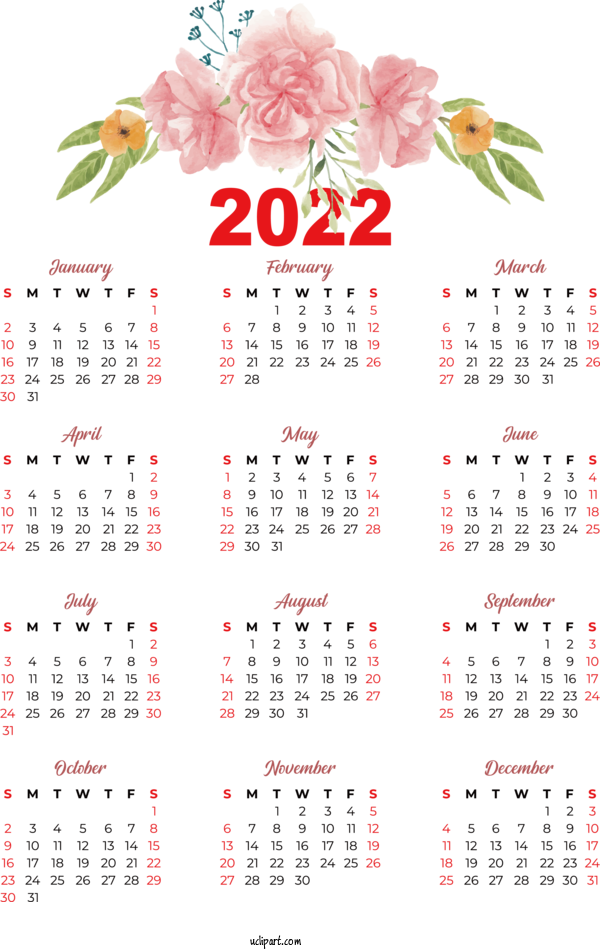 Free Life Calendar 2022 Calendar Year For Yearly Calendar Clipart Transparent Background
