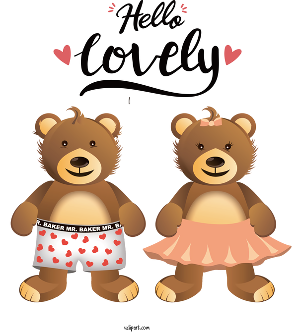 Free Valentines Day Bears Polar Bear Brown Bear For Hello Lovely Clipart Transparent Background