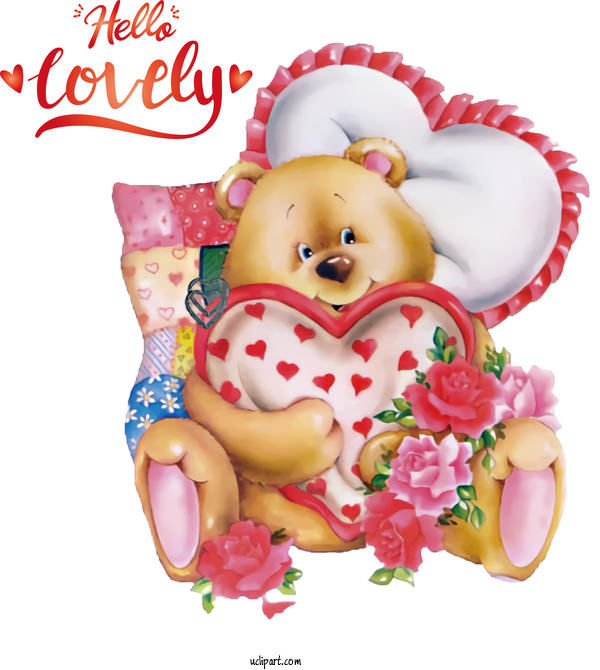 Free Valentines Day Valentine's Day Teddy Bear Bears For Hello Lovely Clipart Transparent Background