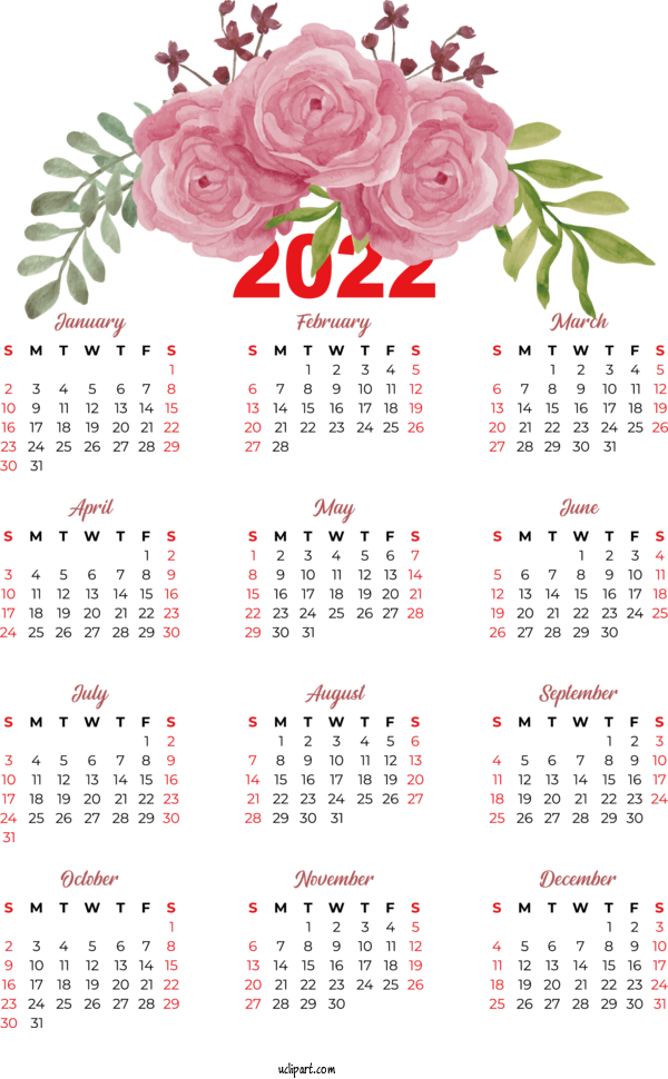 Free Life Flower Design Calendar For Yearly Calendar Clipart Transparent Background