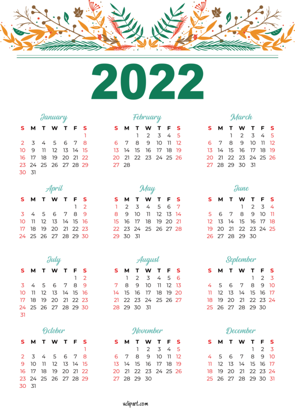 Free Life Calendar 2022 Month For Yearly Calendar Clipart Transparent Background