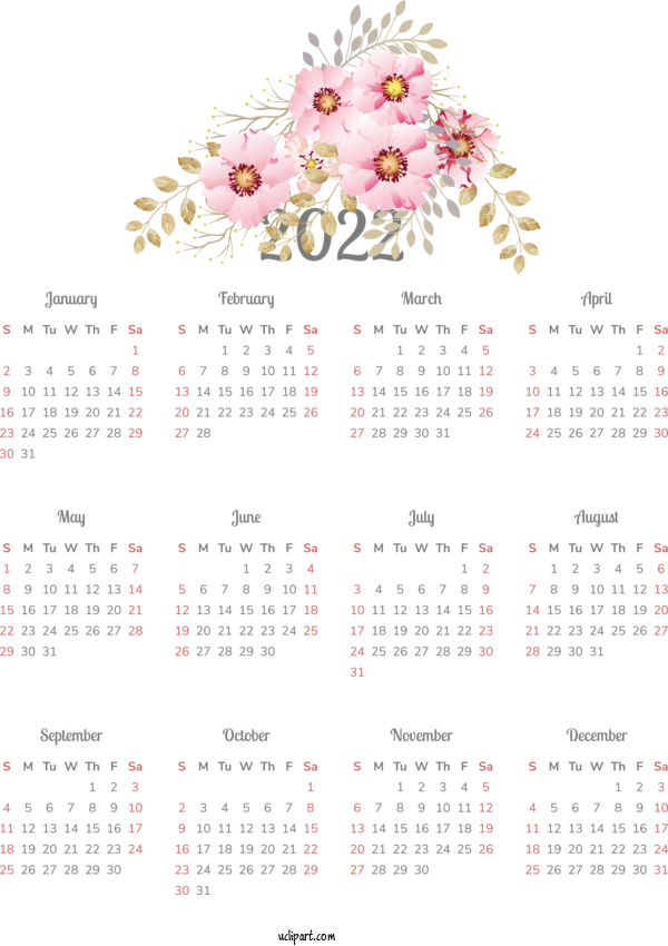 Free Life Calendar Font Flower For Yearly Calendar Clipart Transparent Background