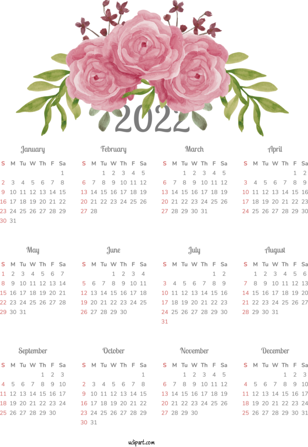 Free Life Floral Design Design Flower For Yearly Calendar Clipart Transparent Background