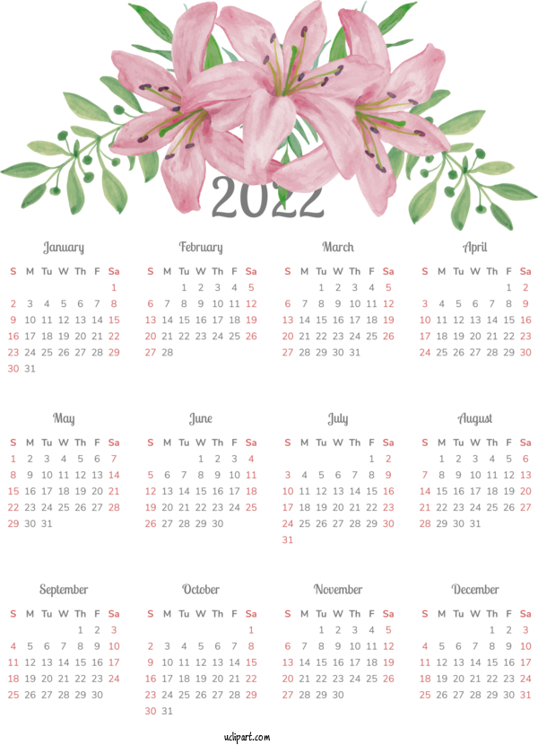 Free Life Flower Calendar Font For Yearly Calendar Clipart Transparent Background