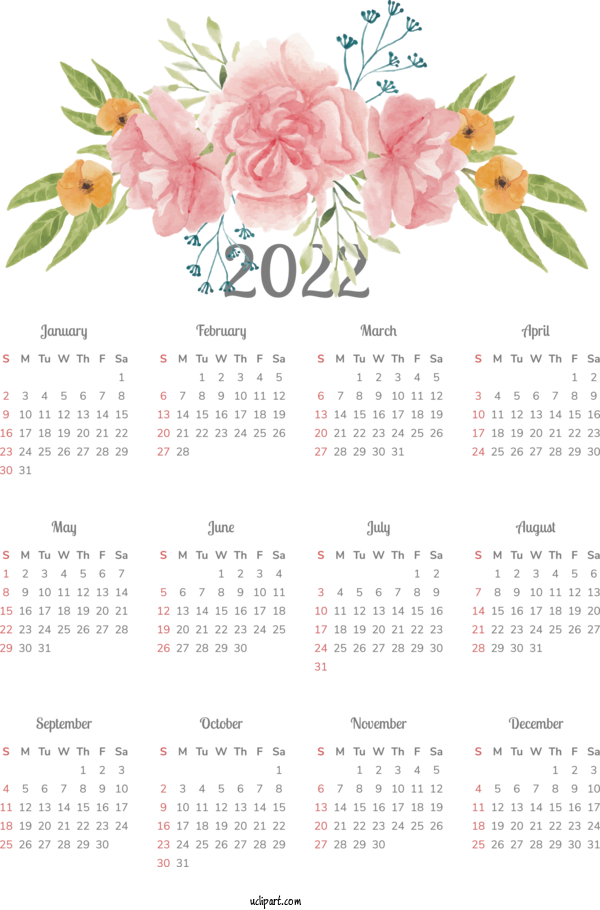 Free Life Floral Design Calendar Design For Yearly Calendar Clipart Transparent Background