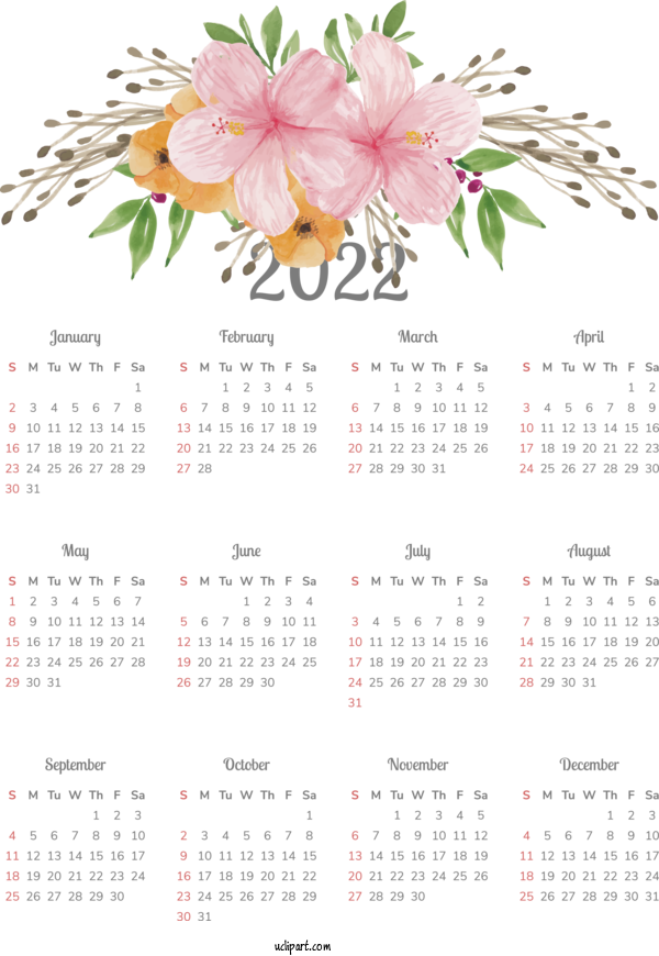 Free Life Flower Floral Design Calendar For Yearly Calendar Clipart Transparent Background