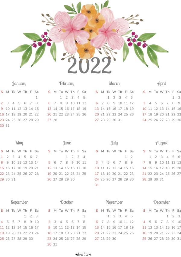 Free Life Flower Calendar 2012 For Yearly Calendar Clipart Transparent Background