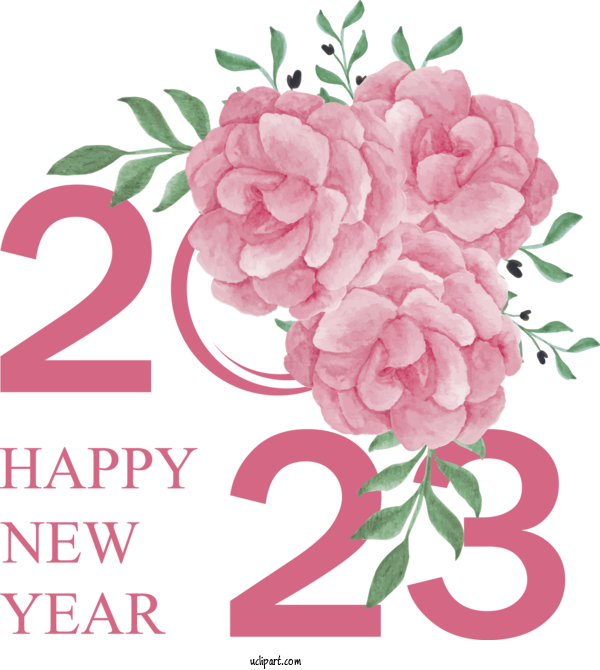Free Holidays Floral Design Garden Roses Flower For New Year 2023 Clipart Transparent Background