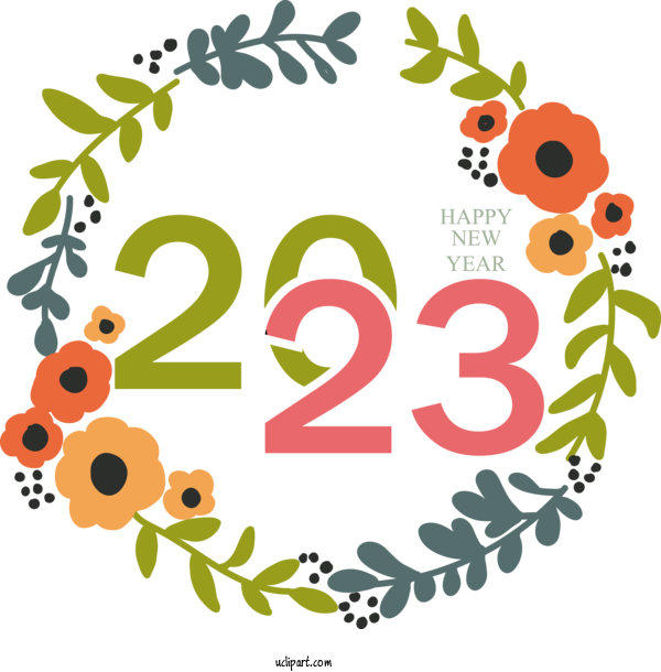 Free Holidays Design Wreath For New Year 2023 Clipart Transparent Background
