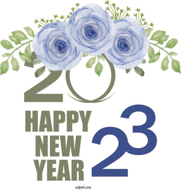 Free Holidays Floral Design Blue Rose Rose For New Year 2023 Clipart Transparent Background