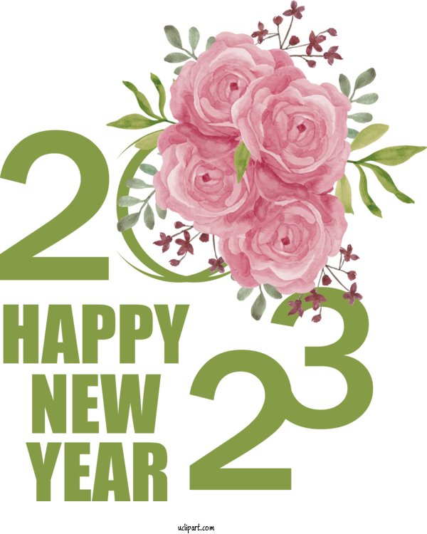 Free Holidays Flower Floral Design Design For New Year 2023 Clipart Transparent Background