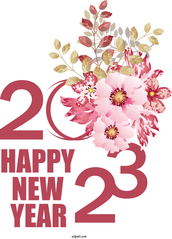 Free Holidays Design Flower Drawing For New Year 2023 Clipart Transparent Background