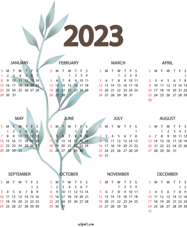 Free Life 2023 NEW YEAR Calendar 2023 For Yearly Calendar Clipart Transparent Background