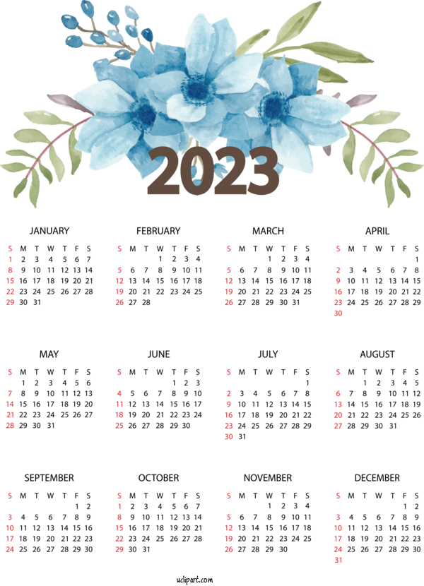 Free Life Floral Design Flower Watercolor Painting For Yearly Calendar Clipart Transparent Background
