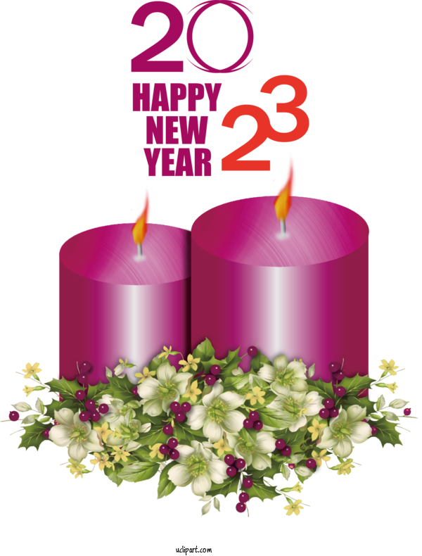 Free Holidays Candle Flower For New Year 2023 Clipart Transparent Background