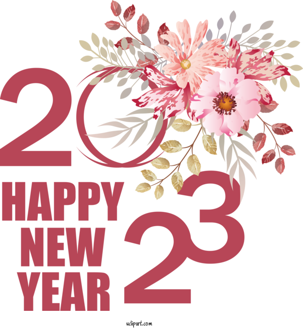 Free Holidays Floral Design Flower Rose For New Year 2023 Clipart Transparent Background