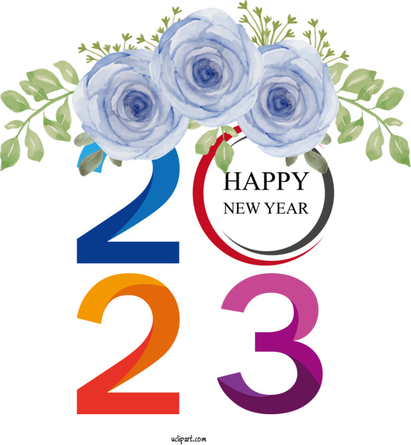 Free Holidays Floral Design Flower Blue Rose For New Year 2023 Clipart Transparent Background