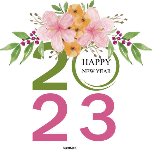 Free Holidays Floral Design Flower Design For New Year 2023 Clipart Transparent Background