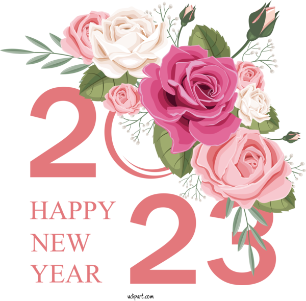 Free Holidays Flower Rose Floral Design For New Year 2023 Clipart Transparent Background