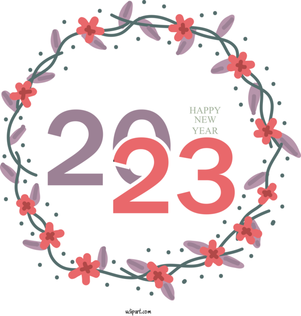 Free Holidays Floral Design Flower Wreath For New Year 2023 Clipart Transparent Background