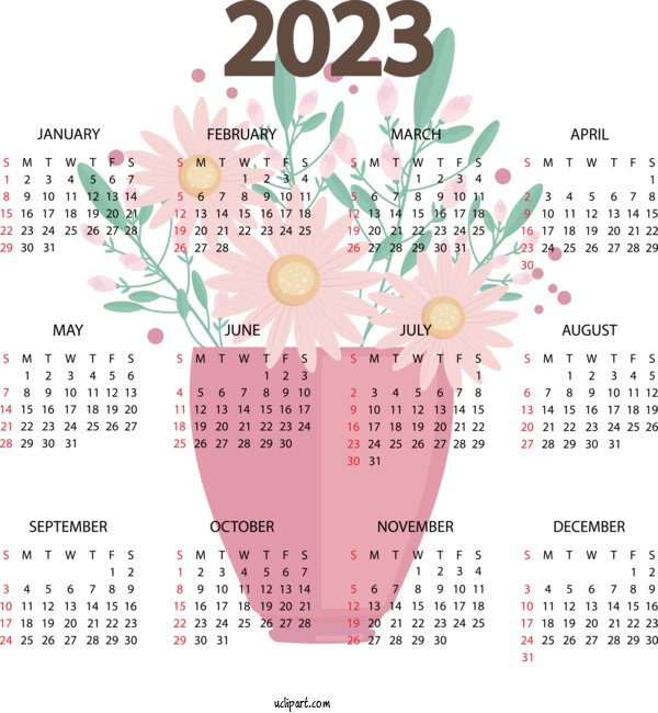 Free Life Flower Line Calendar For Yearly Calendar Clipart Transparent Background