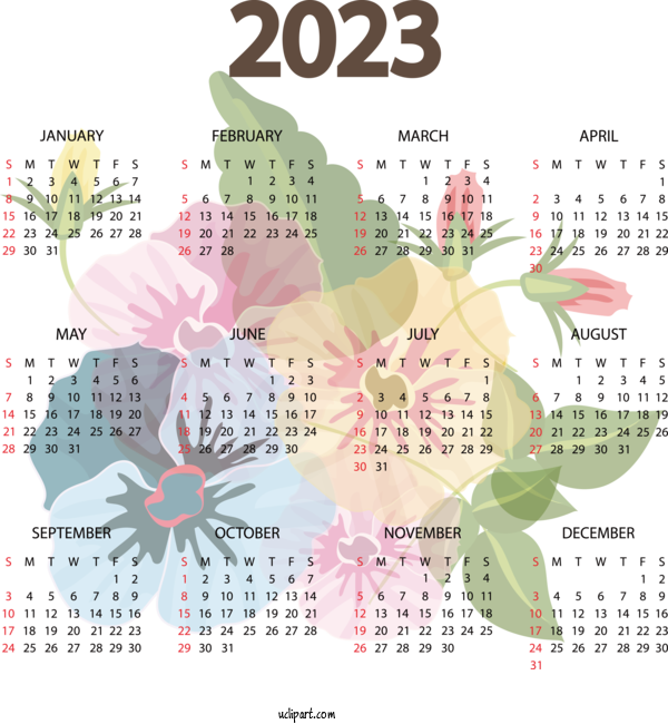 Free Life Flower Design Floral Design For Yearly Calendar Clipart Transparent Background