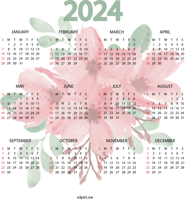 Free Life Calendar Flower Font For Yearly Calendar Clipart Transparent Background