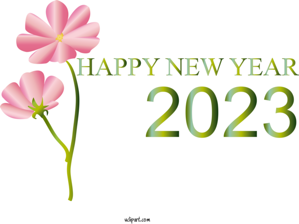 Free Holidays Floral Design Cut Flowers Font For New Year 2023 Clipart Transparent Background