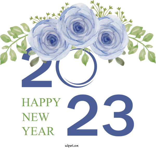 Free Holidays Flower Floral Design Blue Rose For New Year 2023 Clipart Transparent Background
