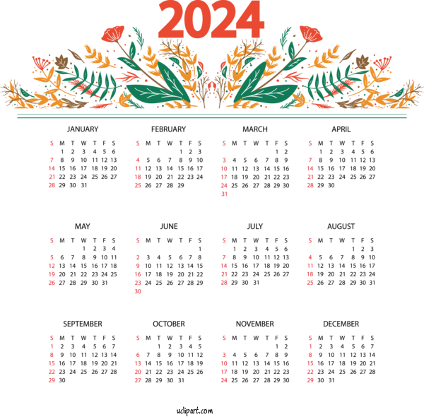 Free Yearly Calendar Calendar Line Font For 2024 Yearly Calendar Clipart Transparent Background