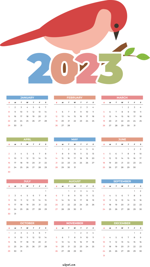 Free Yearly Calendar Calendar 2023 Calendar For 2023 Yearly Calendar Clipart Transparent Background