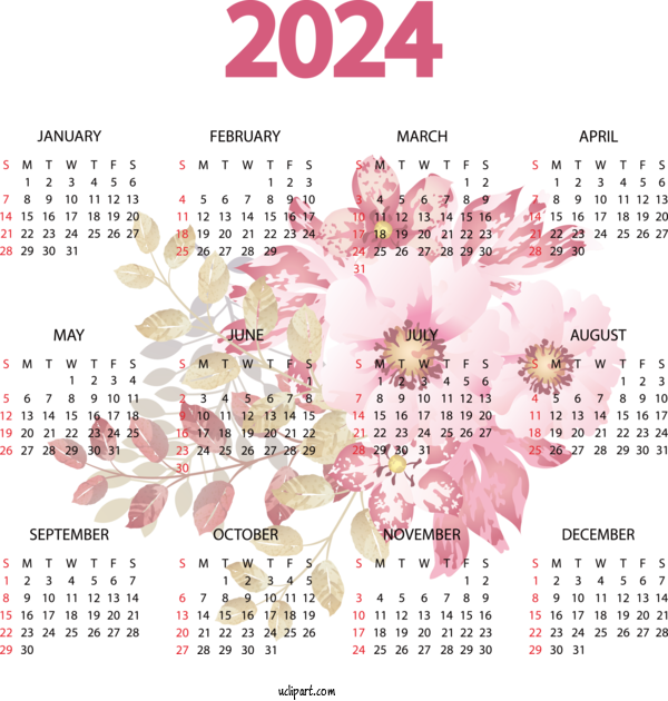Free Yearly Calendar Floral Design RSA Conference Design For 2024 Yearly Calendar Clipart Transparent Background