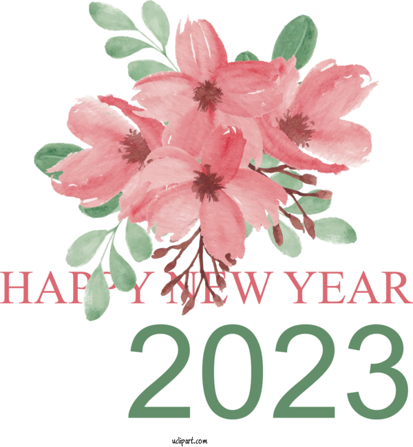 Free Holidays Floral Design Azalea Font For New Year 2023 Clipart Transparent Background