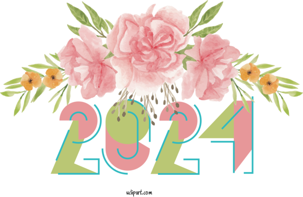 Free Holidays Floral Design Flower Design For New Year 2024 Clipart Transparent Background