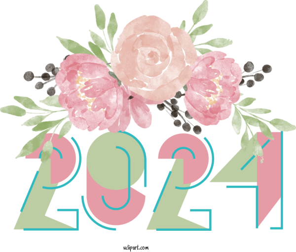 Free Holidays Flower Floral Design Rose For New Year 2024 Clipart Transparent Background