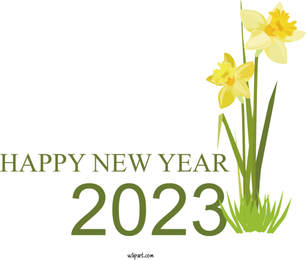 Free Holidays Daffodil Plant Stem Flower For New Year 2023 Clipart Transparent Background
