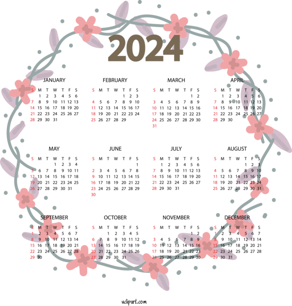 Free Yearly Calendar Rhode Island School Of Design (RISD) 2023 NEW YEAR Floral Design For 2024 Yearly Calendar Clipart Transparent Background