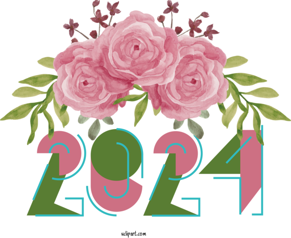 Free Holidays Floral Design Flower Rose For New Year 2024 Clipart Transparent Background