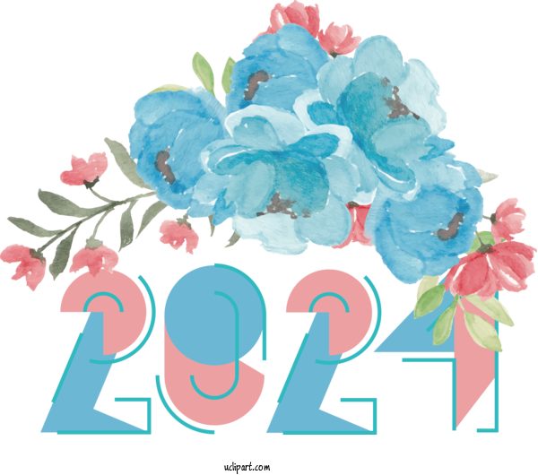 Free Holidays Flower Floral Design Drawing For New Year 2024 Clipart Transparent Background