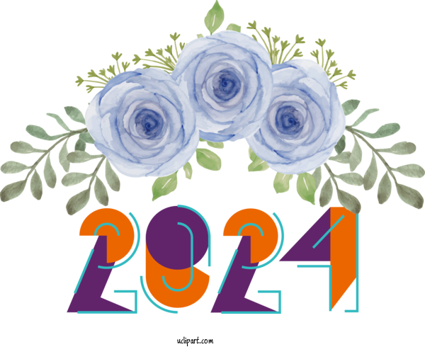 Free Holidays Flower Floral Design Blue Rose For New Year 2024 Clipart Transparent Background