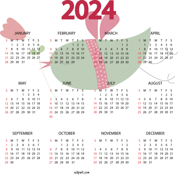 Free Yearly Calendar Calendar Calendar Year Calendar For 2024 Yearly Calendar Clipart Transparent Background